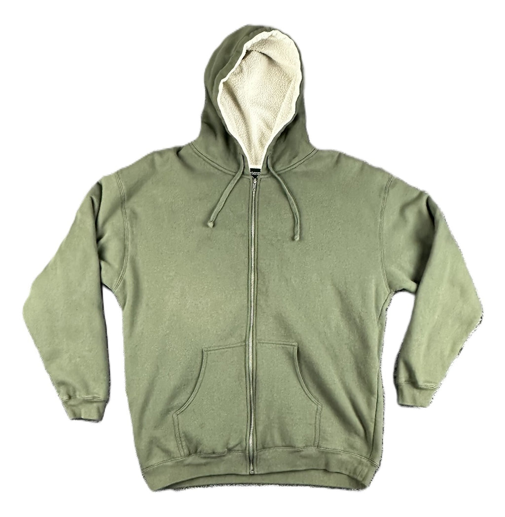 J. Peterman Mens XL Olive Green Full Zip Sherpa Lined Hood Sweatshirt Hoodie
