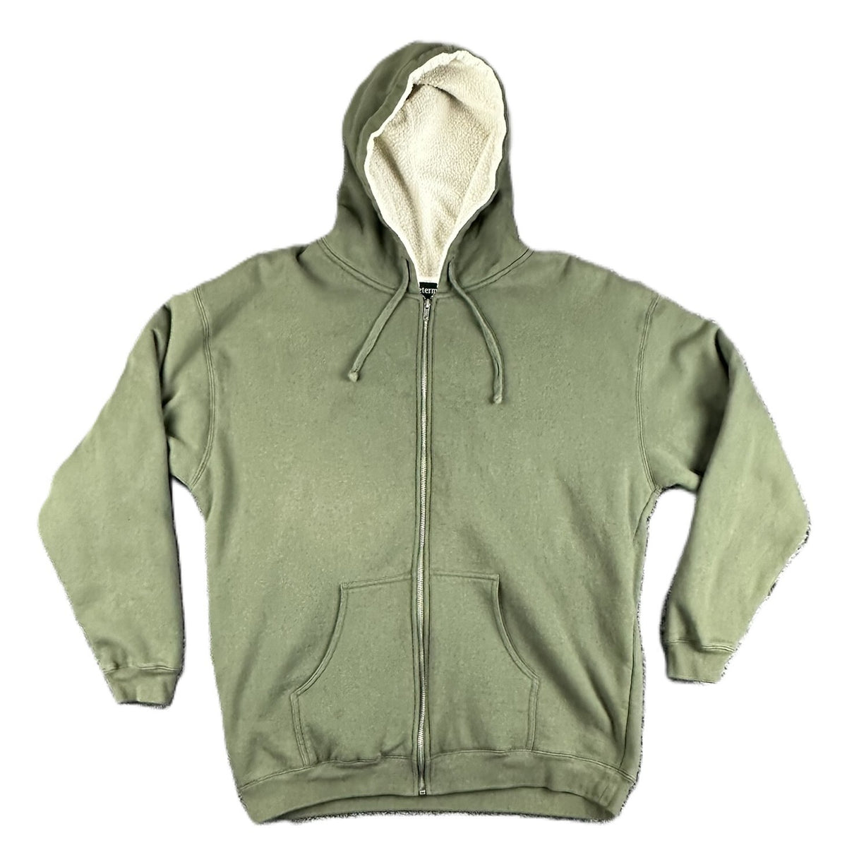 J. Peterman Mens XL Olive Green Full Zip Sherpa Lined Hood Sweatshirt Hoodie