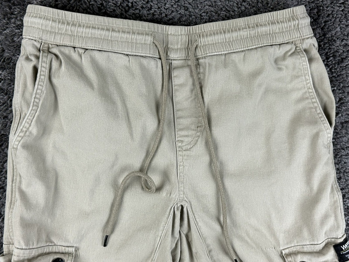 WeSC Slim Utility Cargo Joggers Mens Medium Khaki Tan Elastic Drawstring Pants
