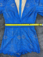 Saylor x Free People Bliss Womens M Royal Blue & Nude Lace V-Neck Romper