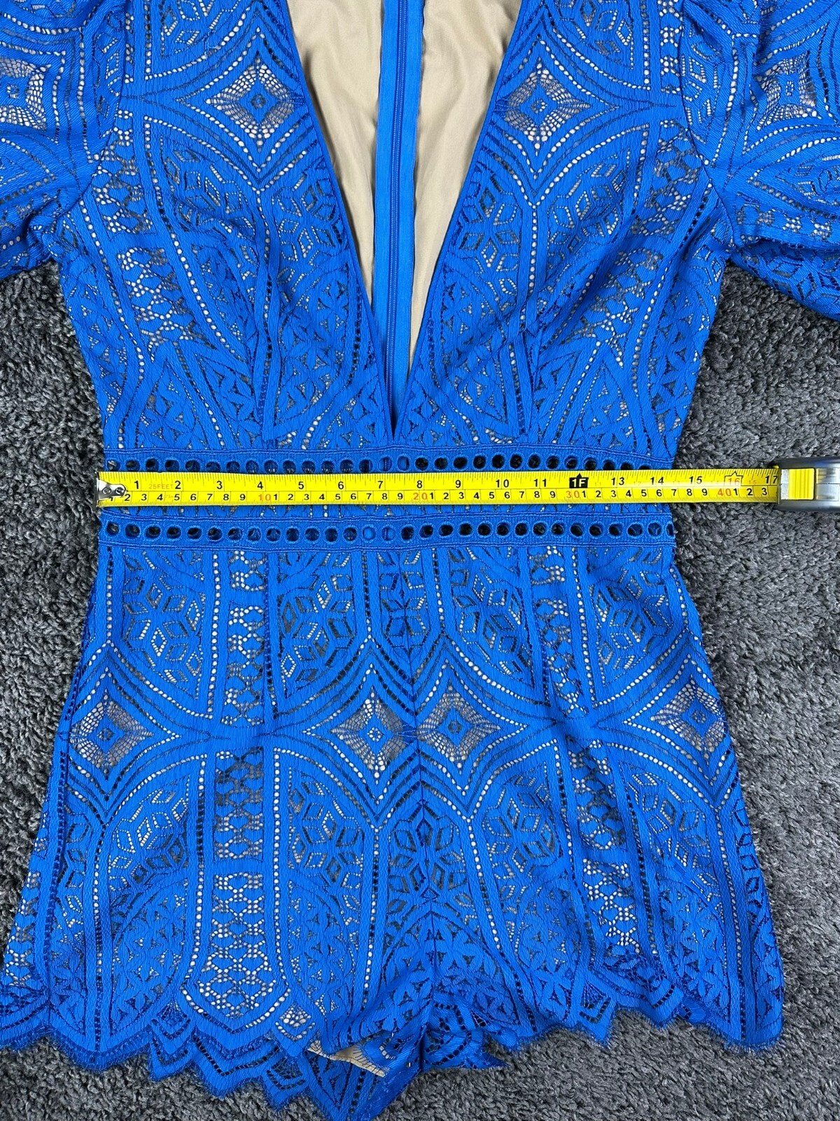 Saylor x Free People Bliss Womens M Royal Blue & Nude Lace V-Neck Romper