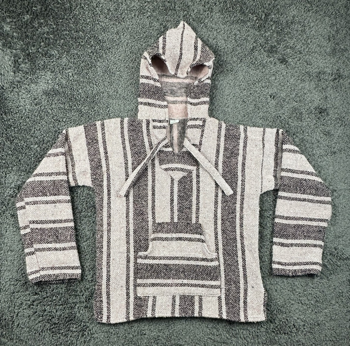 Vintage Artesanias Baja Hoodie Drug Rug Pullover Striped Sweater Mexico Size M