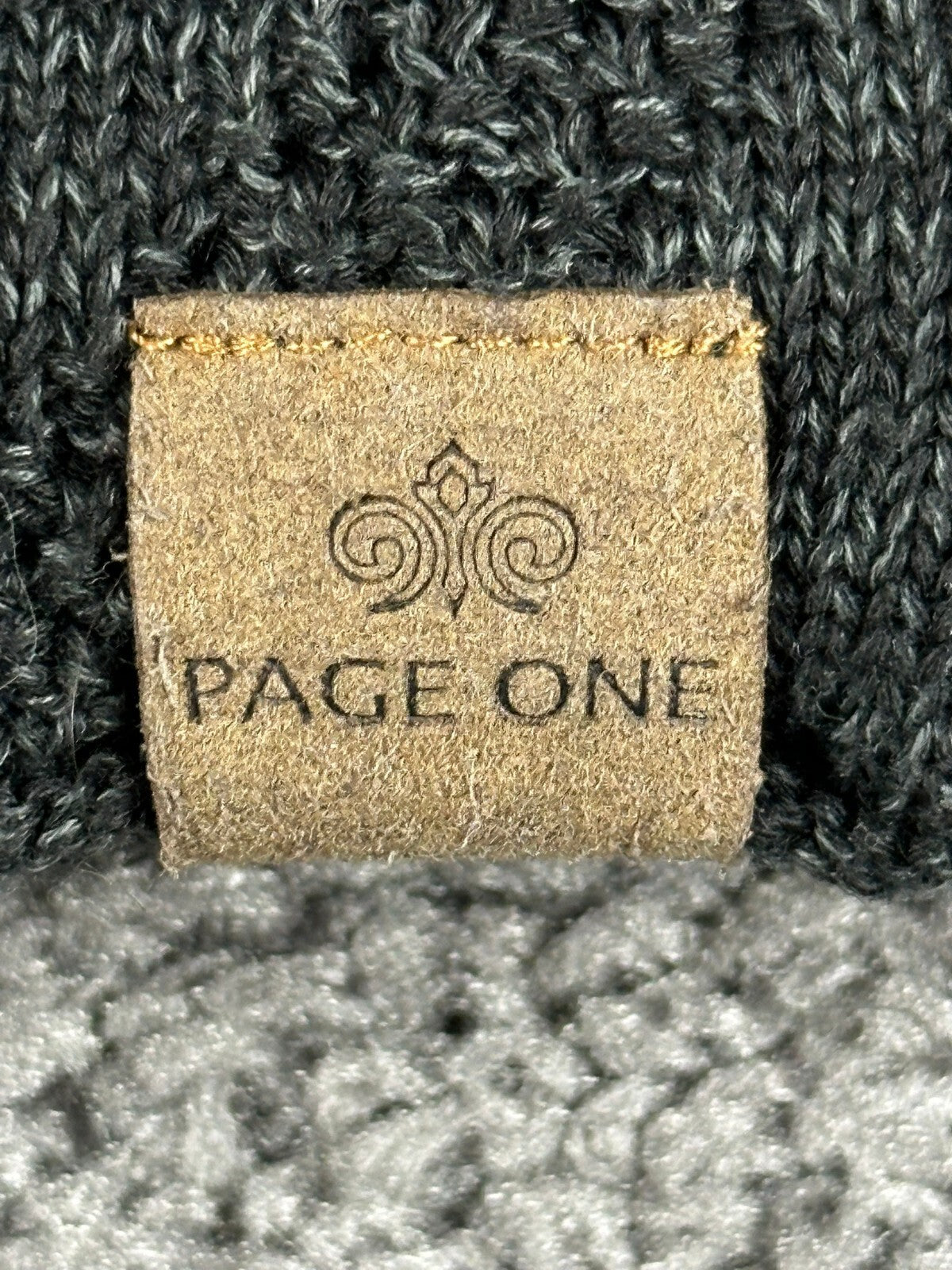 Page One Winter Beanie Hat Knit Basketweave Fleece Lined Charcoal Gray Unisex