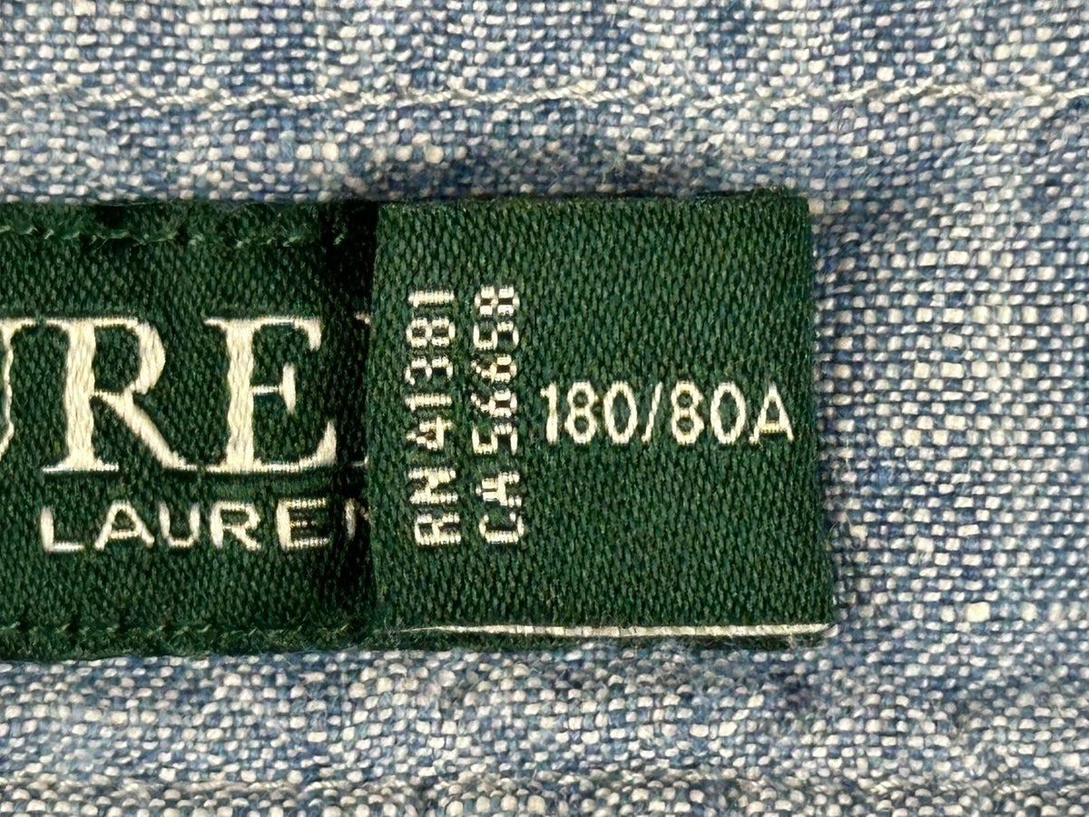 Lauren Ralph Lauren Womens 12 Blue Chambray Linen Wide Leg Crop Pants Pockets