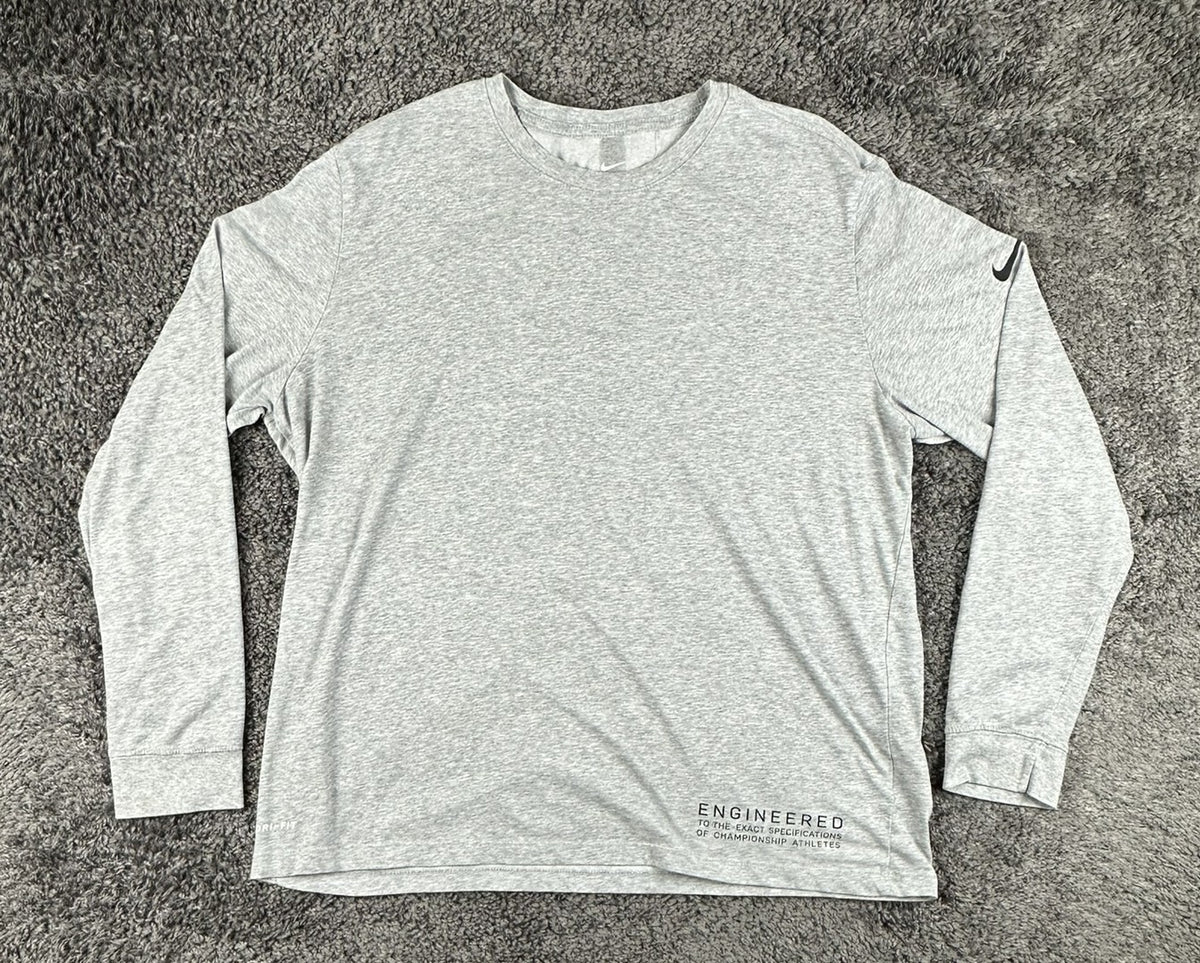 Nike Mens XL Heather Grey Elite World Long Sleeve T-Shirt Dri-Fit