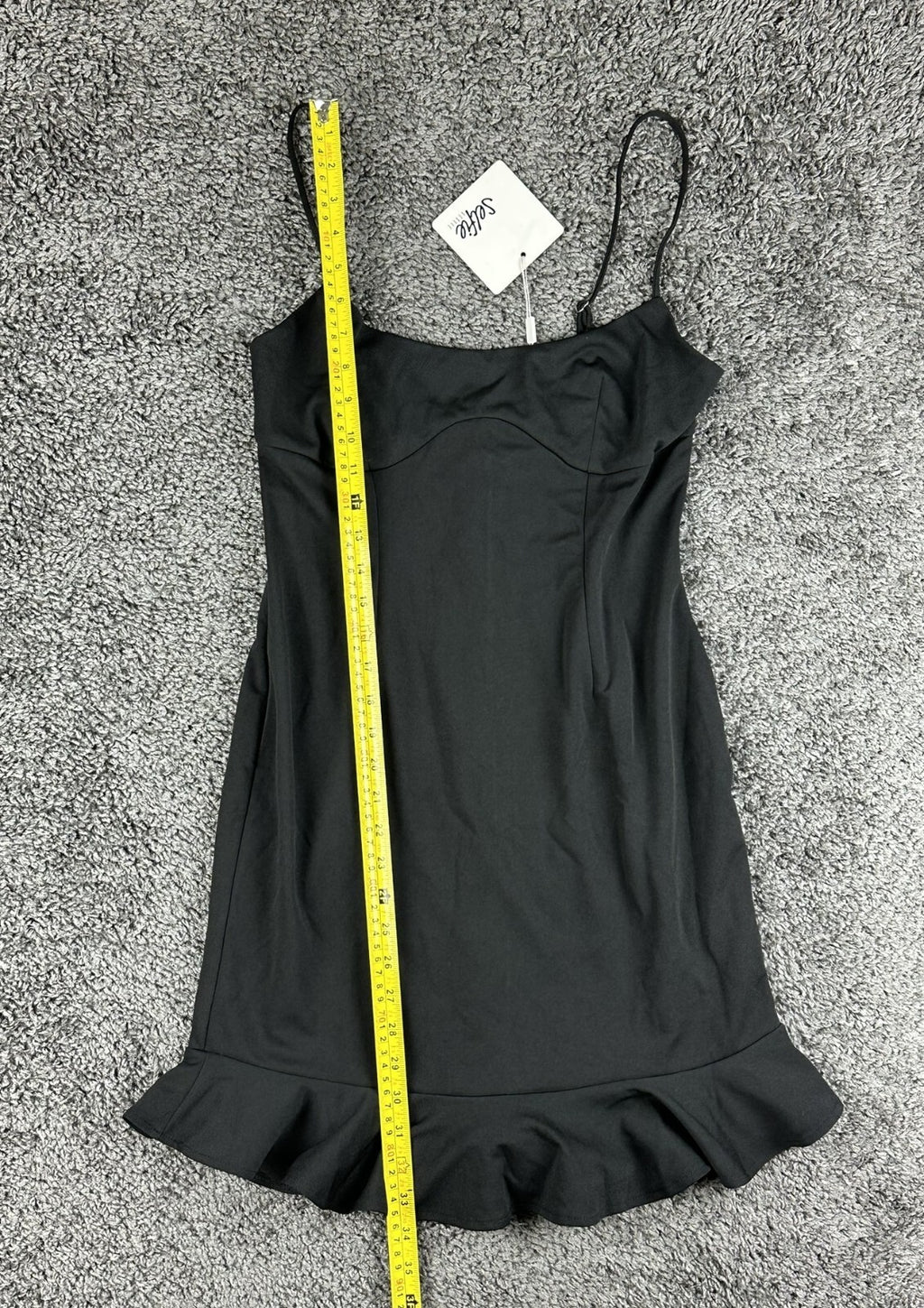 Selfie Leslie Womens US L Black Ruffle Hem Mini Dress Adjustable Straps NWT