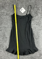 Selfie Leslie Womens US L Black Ruffle Hem Mini Dress Adjustable Straps NWT