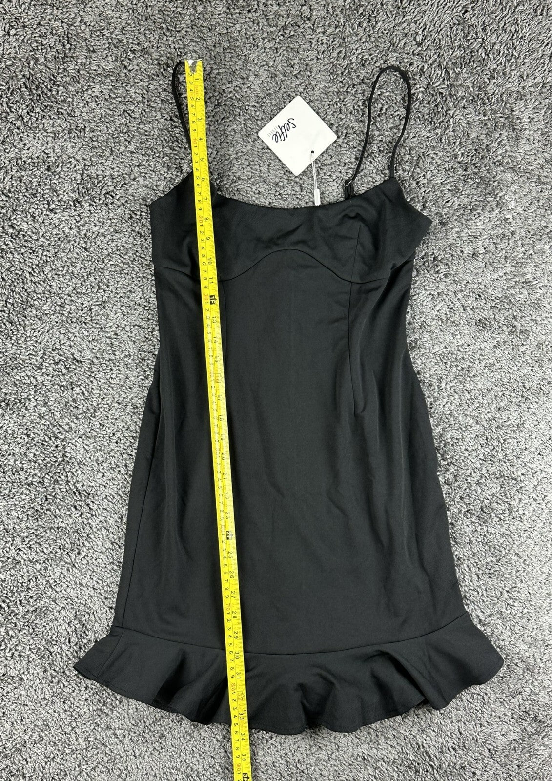 Selfie Leslie Womens US L Black Ruffle Hem Mini Dress Adjustable Straps NWT