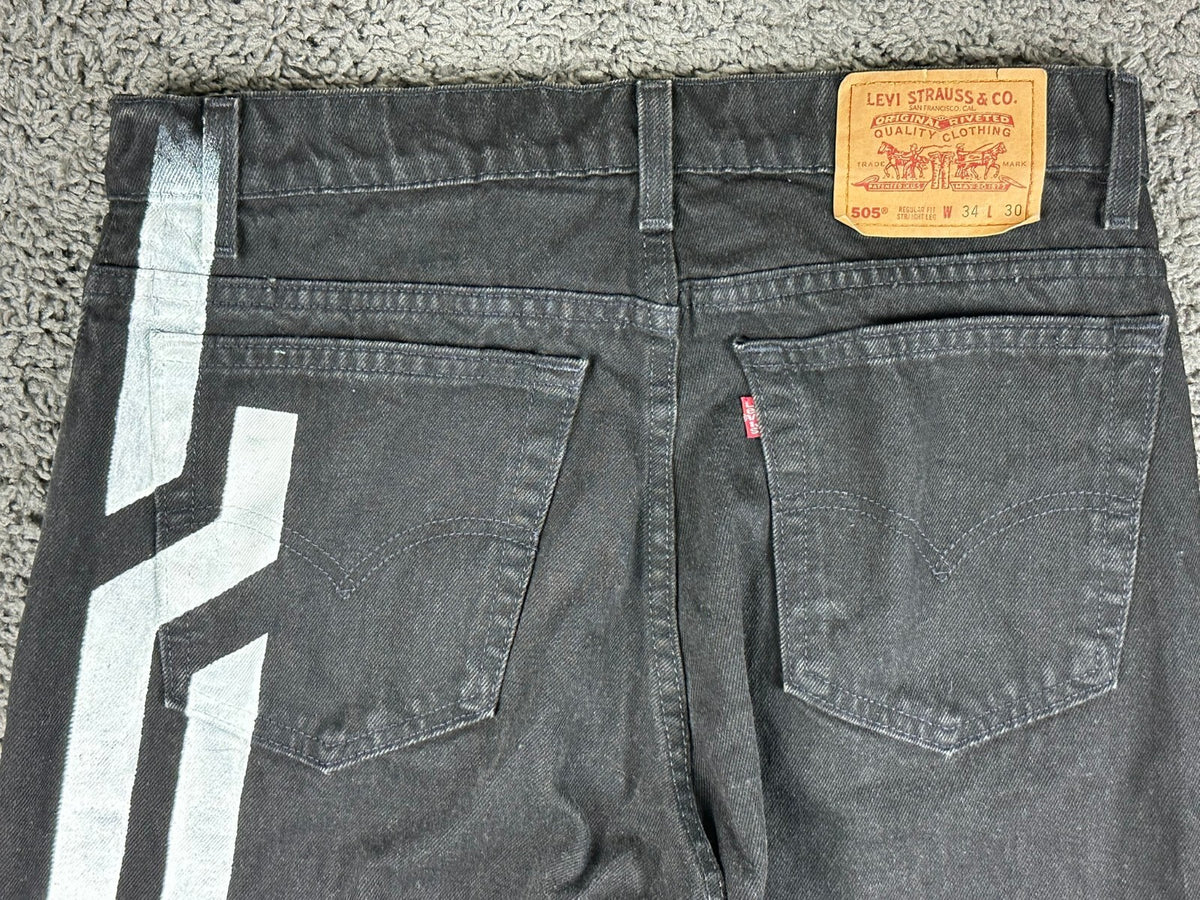 Vintage Levis 505 Jeans Mens 34x30 Black Made In USA Painted Distressed Grunge
