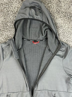 Gerry Mens Full Zip Hooded Grid Fleece Jacket Large Gray Outdoor Zip Pockets