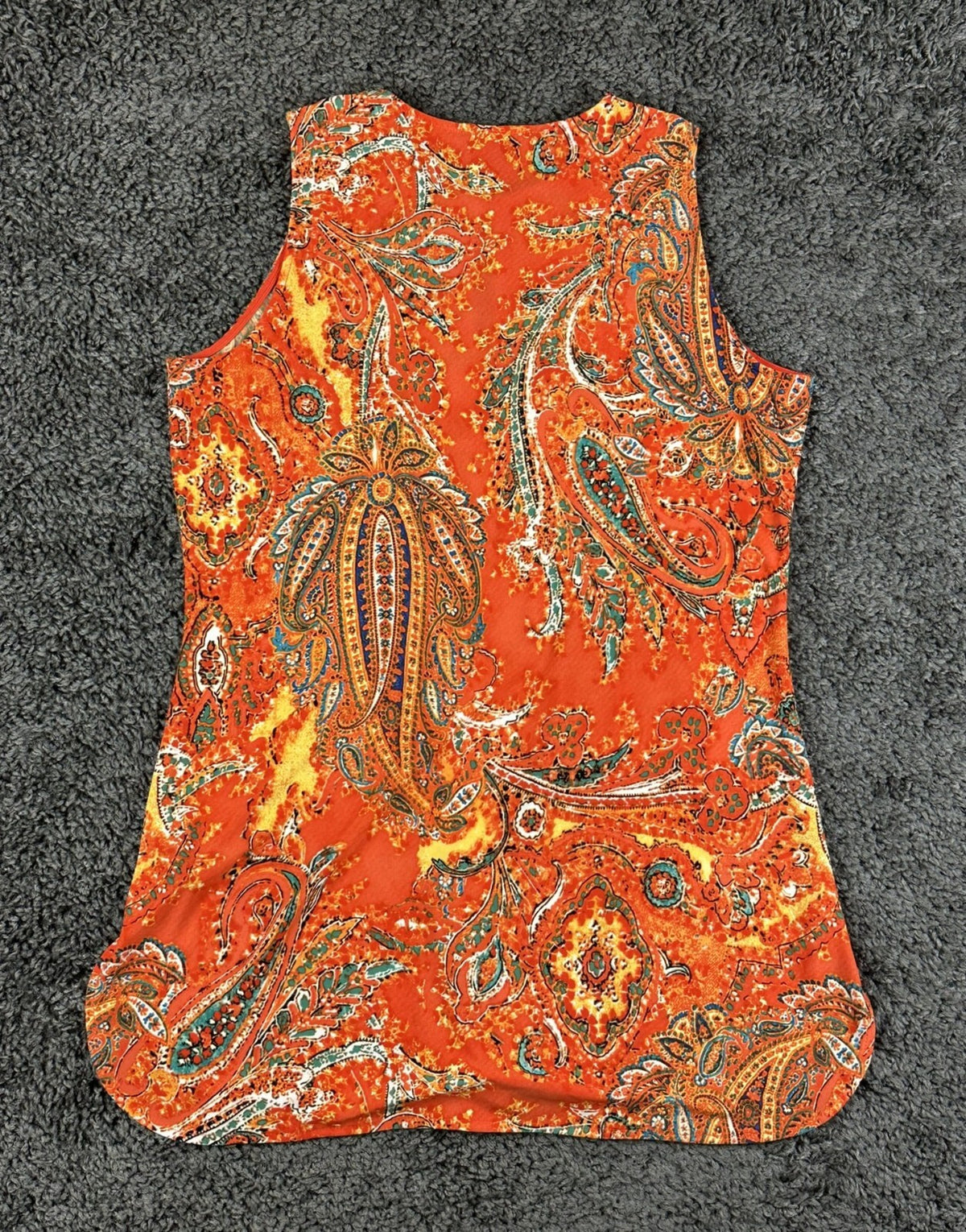 Lauren Ralph Lauren Womens M Orange Paisley Keyhole Sleeveless Top Blouse