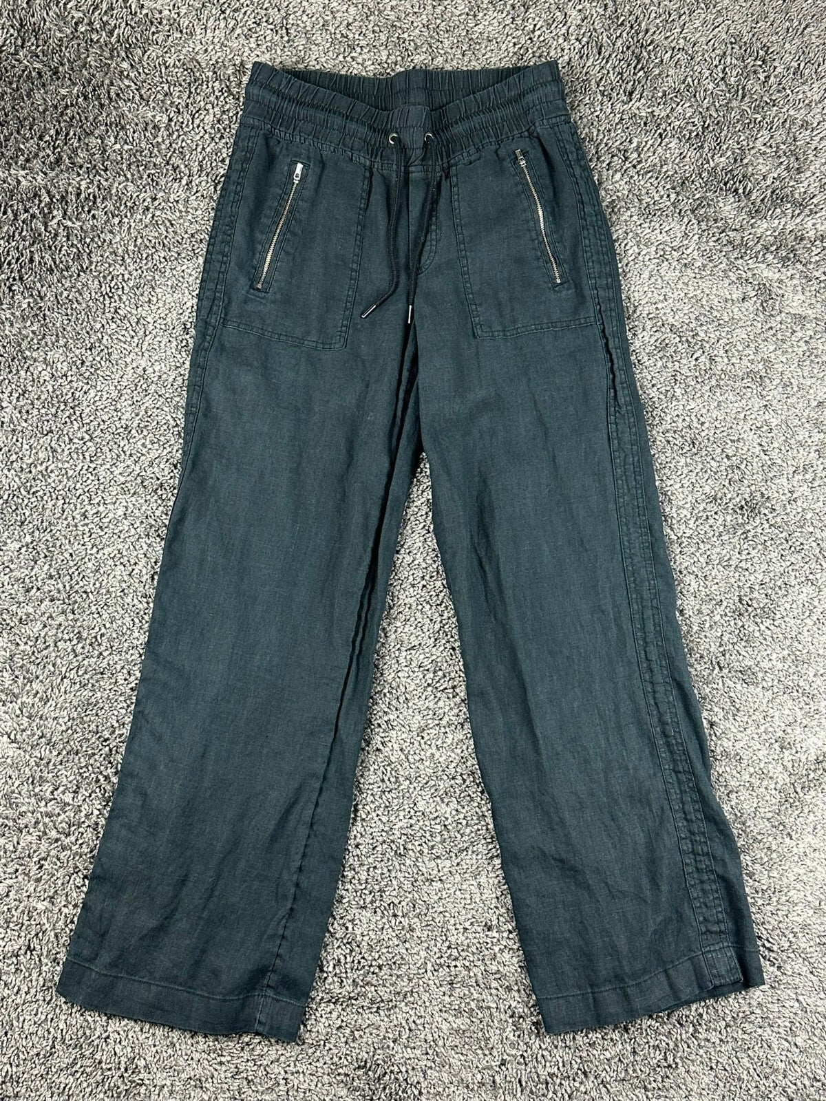 Athleta Womens 4 Black Cabo Linen Wide Leg Pants Casual Summer Beach Resort