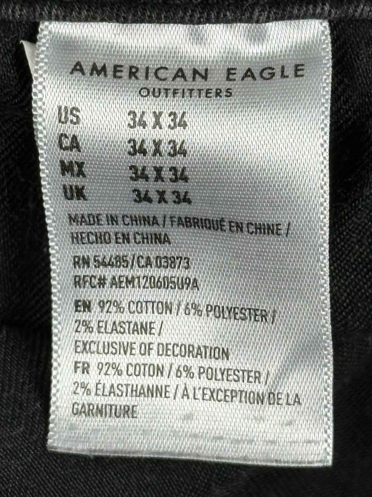 American Eagle Next Level Flex Jeans Mens Black Straight Stretch Denim Sz 34x34