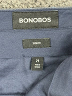 Bonobos Mens Dress Pants 29x32 Slim Fit Grey Blue Plaid Wool Blend Flat Front