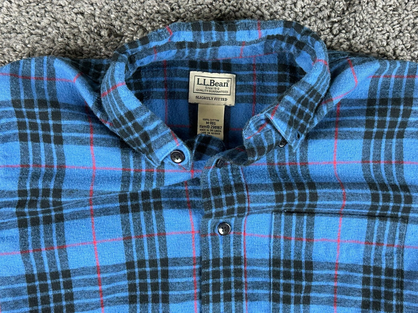 LL Bean Mens Scotch Plaid Flannel Shirt Slightly Fitted Blue Cotton Sz Medium