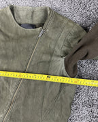 VEDA Leather Jacket Women Olive Green Asymmetrical Moto Wool Knit Silk Sz M
