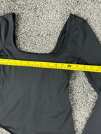 Zara Womens Bodysuit Black Medium Square Neck Long Sleeve Thong Stretch