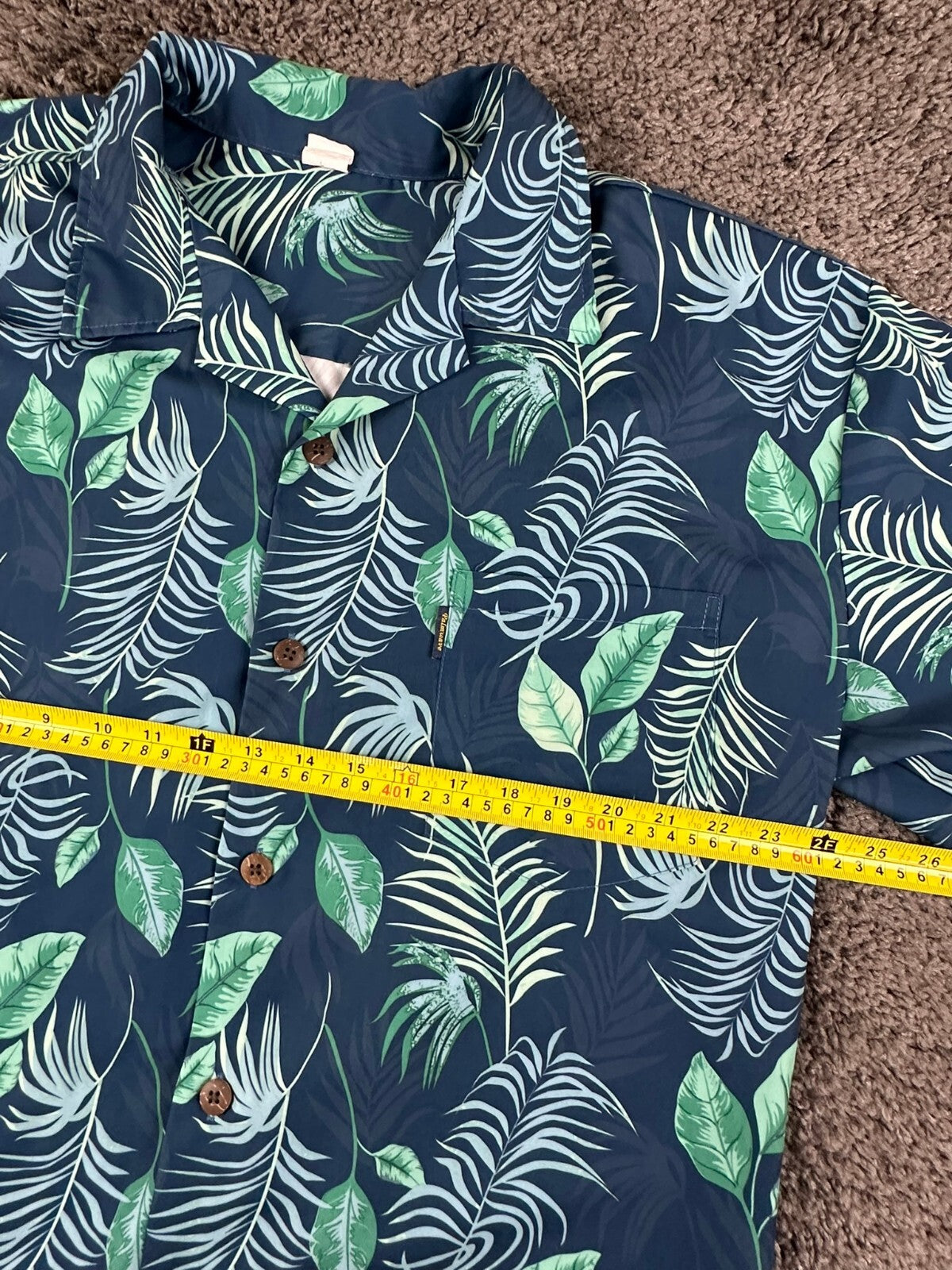 Palmwave Hawaii Shirt Mens XL Blue Green Tropical Leaf Print Button Up Aloha