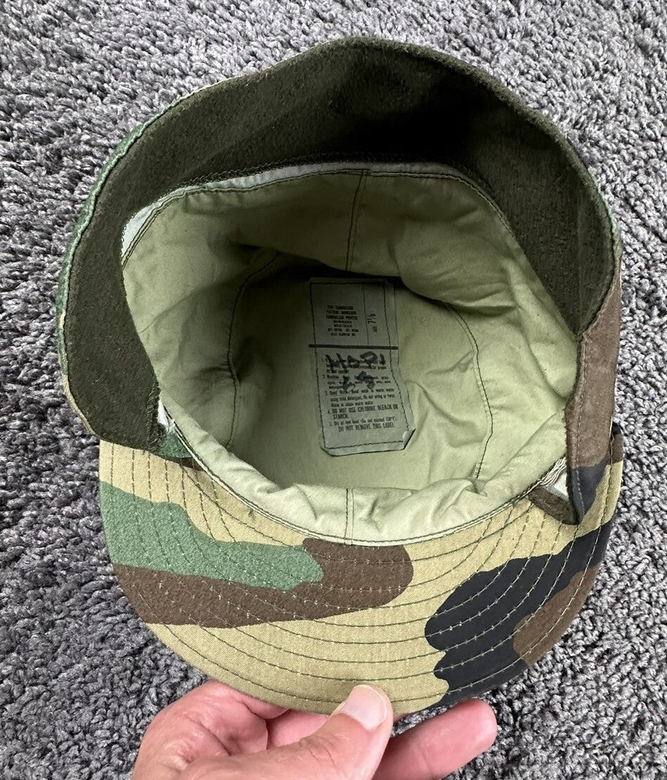 USGI Woodland Camo Cold Weather Patrol Cap 7 1/8 M81 Ear Flap Hat Vintage 1983