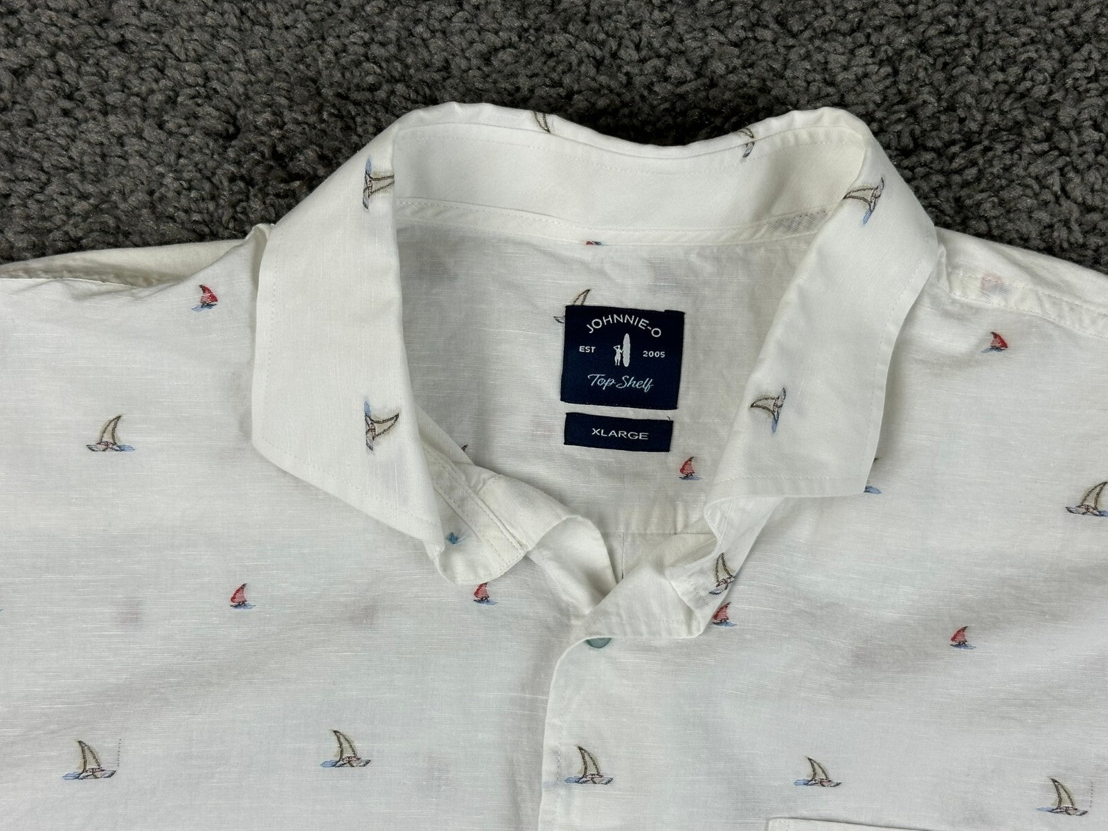 Johnnie-O Top Shelf Faber Shirt Mens White Sailboat Cotton Linen Button Up Sz XL