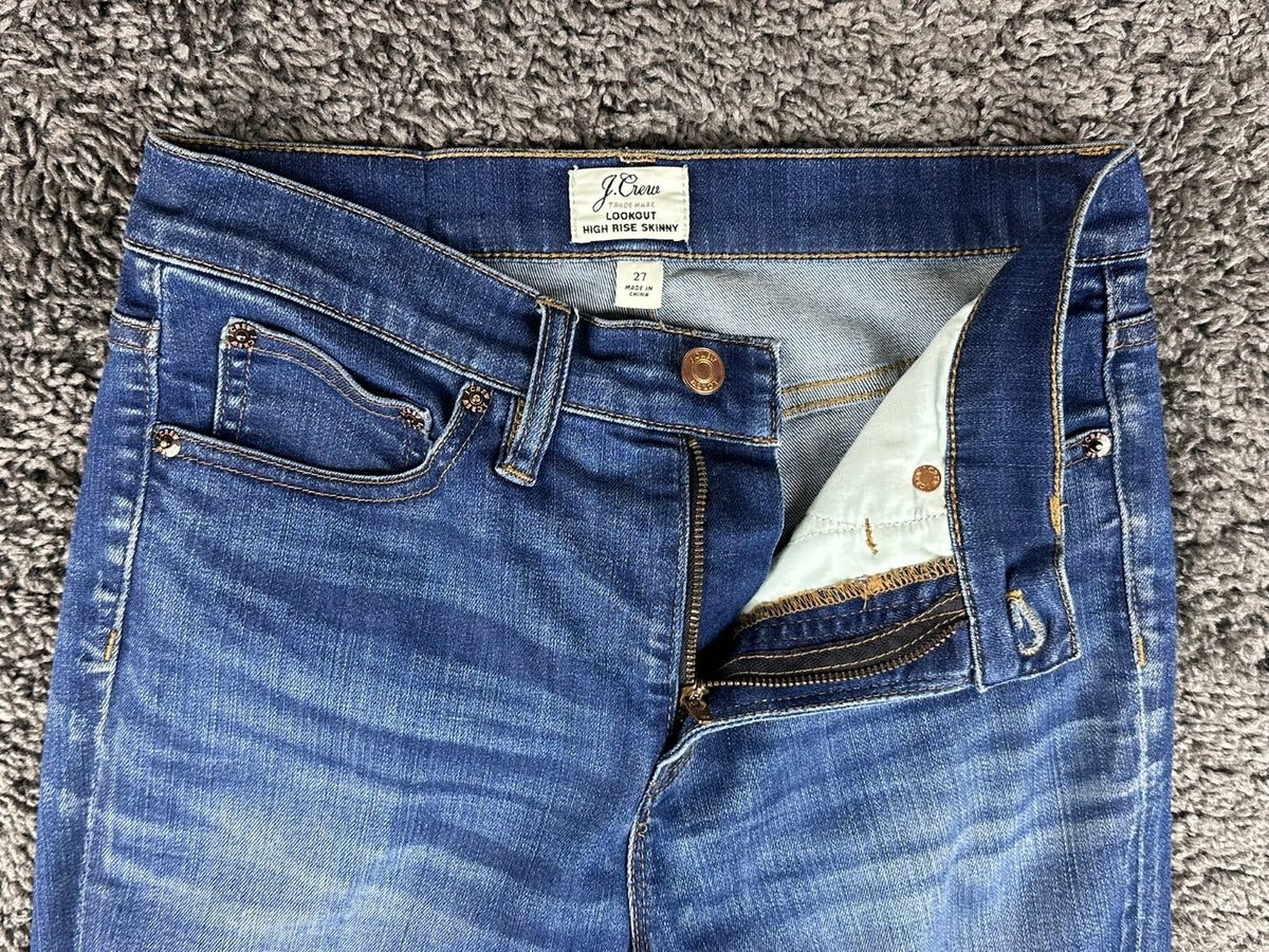 J.Crew Jeans Womens 27 Lookout High Rise Skinny Blue Distressed Hem