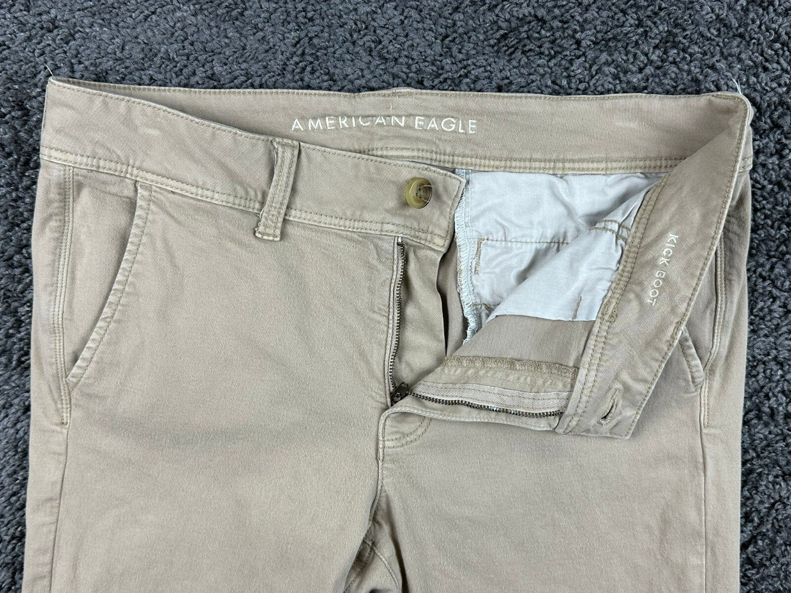 American Eagle Kick Boot Pants Women's Tan Stretch Flare Leg Y2K Sz 12
