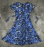 Vintage Splash Wearable Art Blue Rayon Celestial Moon Stars Midi Medium Dress