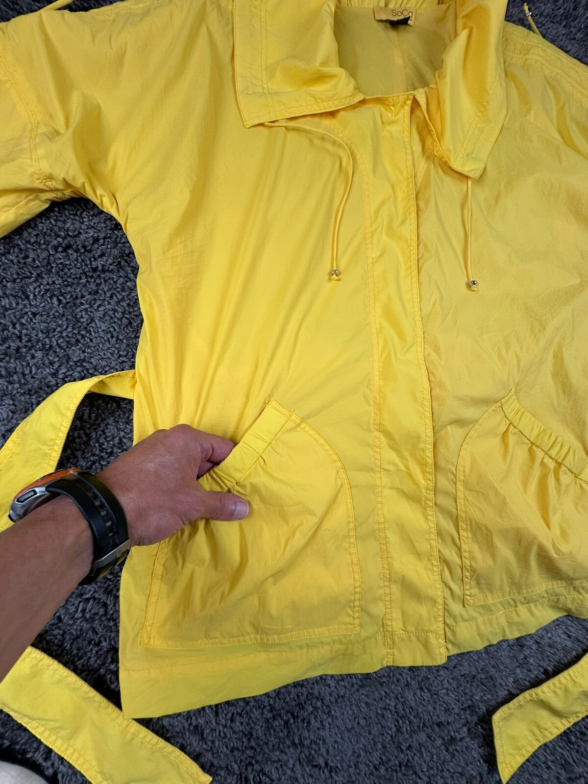 SoCa St. John Womens XL Yellow Belted Lightweight Windbreaker Rain Jacket Coat