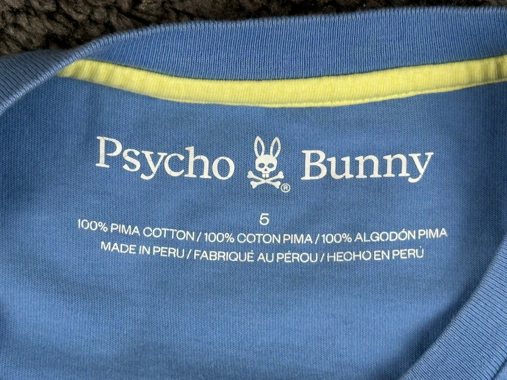 Psycho Bunny Mens M Light Blue Pima Cotton Big Logo T-Shirt Size 5 Medium