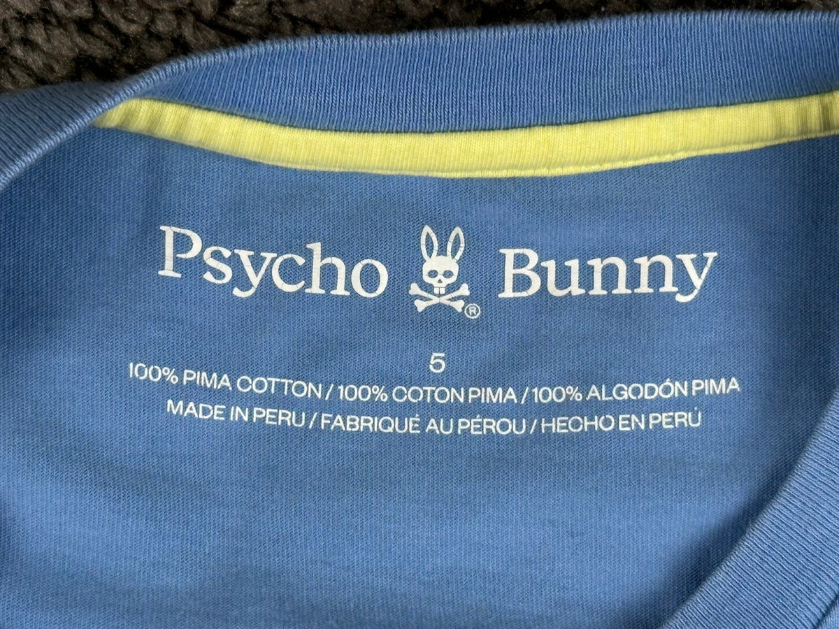 Psycho Bunny Mens M Light Blue Pima Cotton Big Logo T-Shirt Size 5 Medium