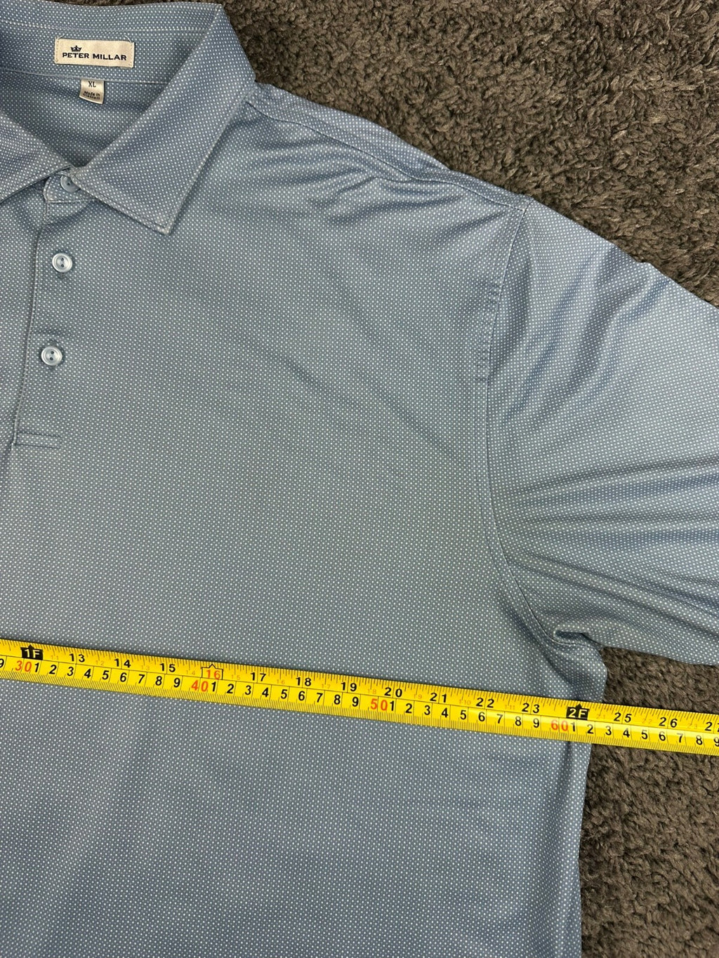 Peter Millar Mens XL Light Blue Micro Dot Performance Golf Polo Shirt Stretch