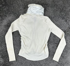 Dolce Cabo Womens Large White Rabbit Fur Blend Ribbed Knit Zip Sweater Jacket