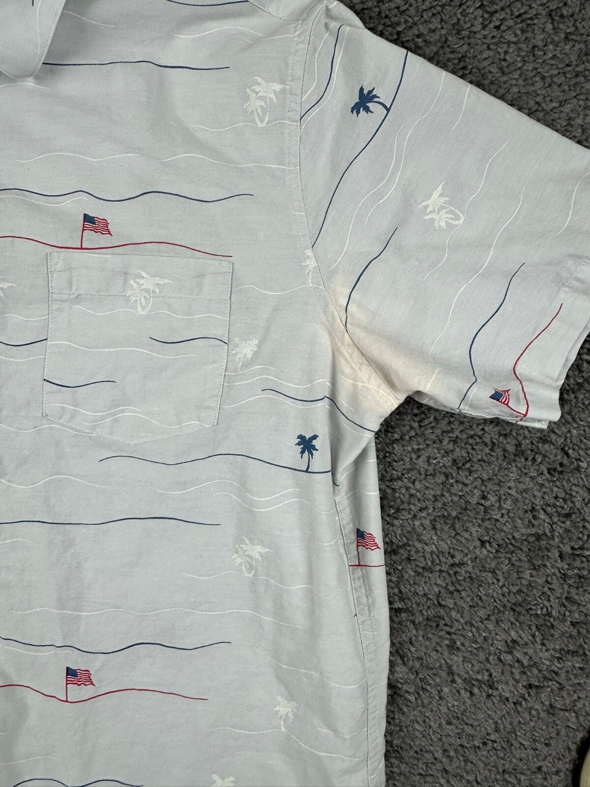 TravisMathew Men's American Flag Palm Tree Print Button-Down Shirt Large