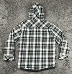 Hang Ten Mens Large L Black Gray Plaid Flannel Hooded Quilted Lined Jacket