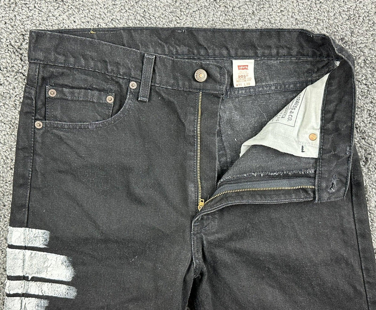Vintage Levis 505 Jeans Mens 34x30 Black Made In USA Painted Distressed Grunge