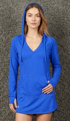 Athleta Wick-It Wader Hooded Swim Cover Up Tunic Womens M Blue Long Sleeve