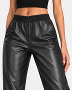 Matty M Faux Leather Jogger Pants Womens Size Medium Black Elastic Waist