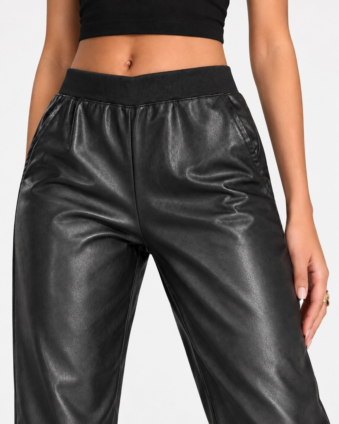Matty M Faux Leather Jogger Pants Womens Size Medium Black Elastic Waist