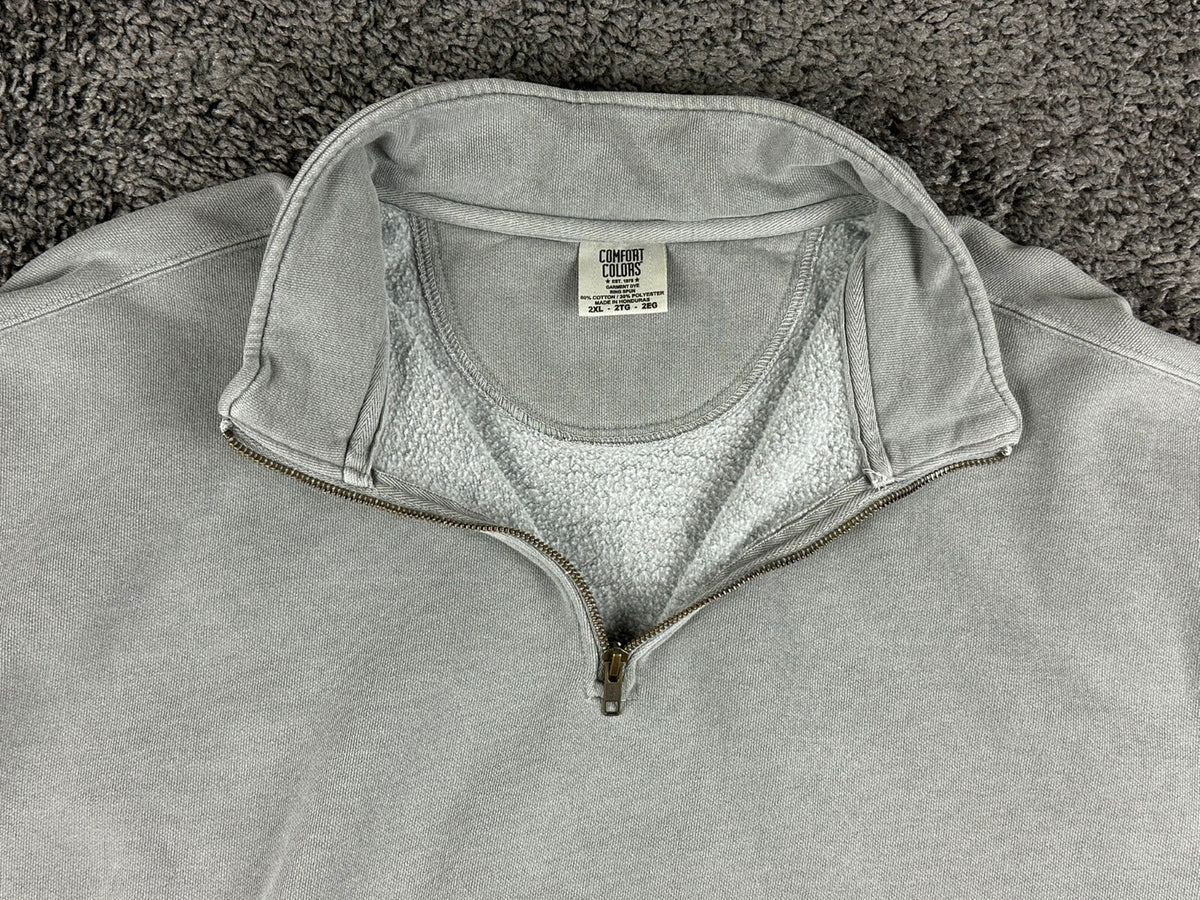 Comfort Colors 1580 Mens 2XL Grey Garment Dyed Quarter Zip Sweatshirt Pullover