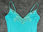 Natori Womens M Teal Floral Embroidered Chemise Slip Dress Nightgown