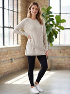 Cabi Serenade Sweater S Heather Oatmeal Ribbed Trim Tunic Lightweight Pullover
