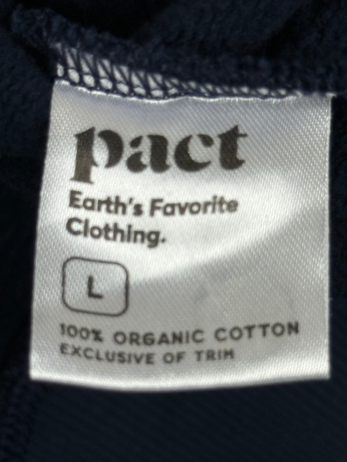 PACT Mens Size L Navy Blue 100% Organic Cotton Hooded Sweatshirt Hoodie