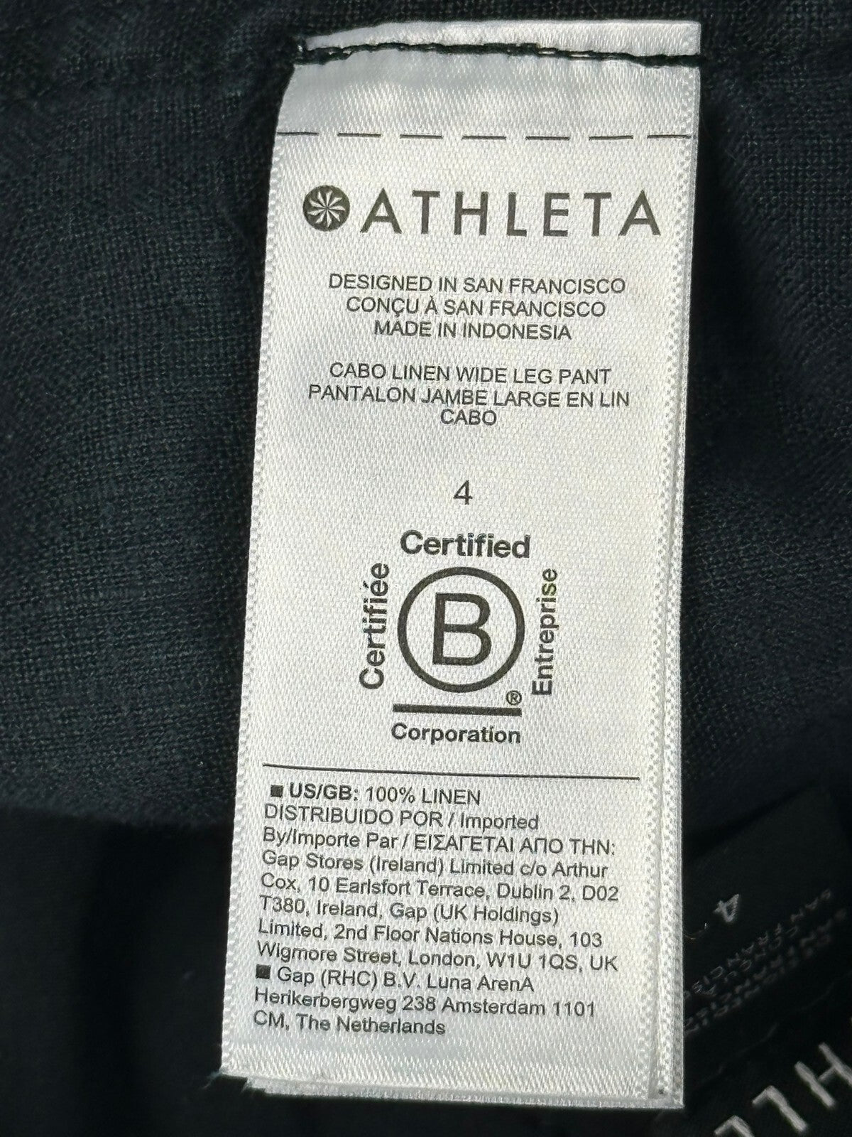 Athleta Womens 4 Black Cabo Linen Wide Leg Pants Casual Summer Beach Resort