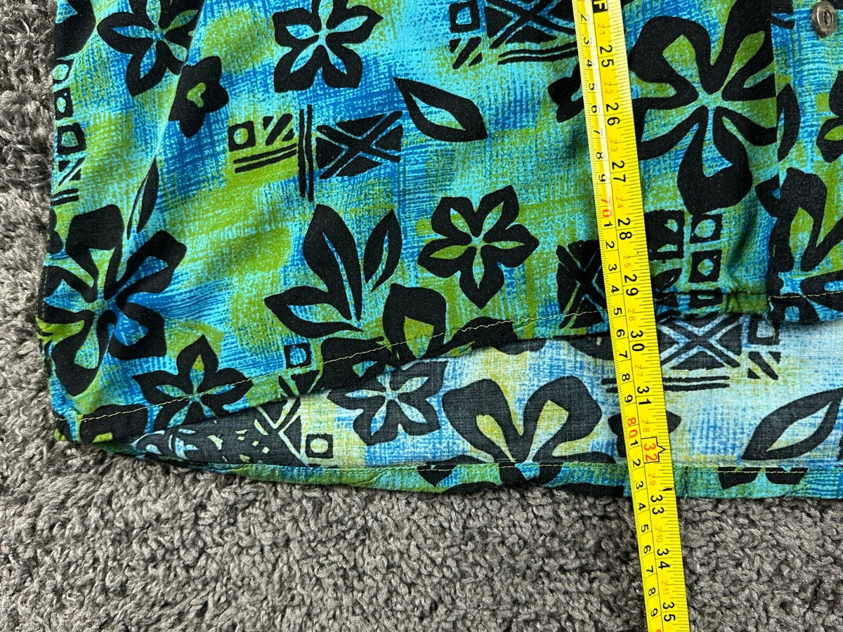 Pineapple Connection Hawaiian Shirt Mens 3XT Blue Green Rayon Floral Camp