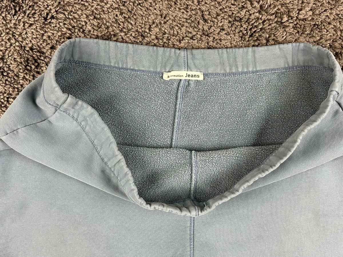 Reformation Jeans Womens L Blue French Terry Raw Hem Sweat Shorts USA