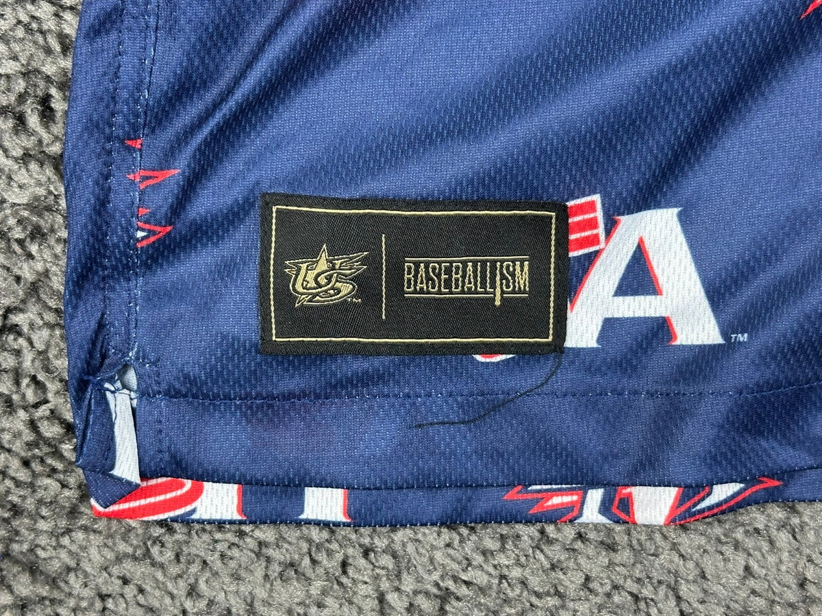 Baseballism x USA Baseball  Mesh Athletic Shorts Navy Blue Large Pockets NWT
