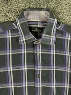 Bugatchi Uomo Mens XL Black Purple Plaid Long Sleeve Button Up Shirt Casual Top