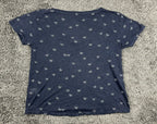 Rails Women's Size S Blue White Butterfly Print Linen Tencel V-Neck Tee Top