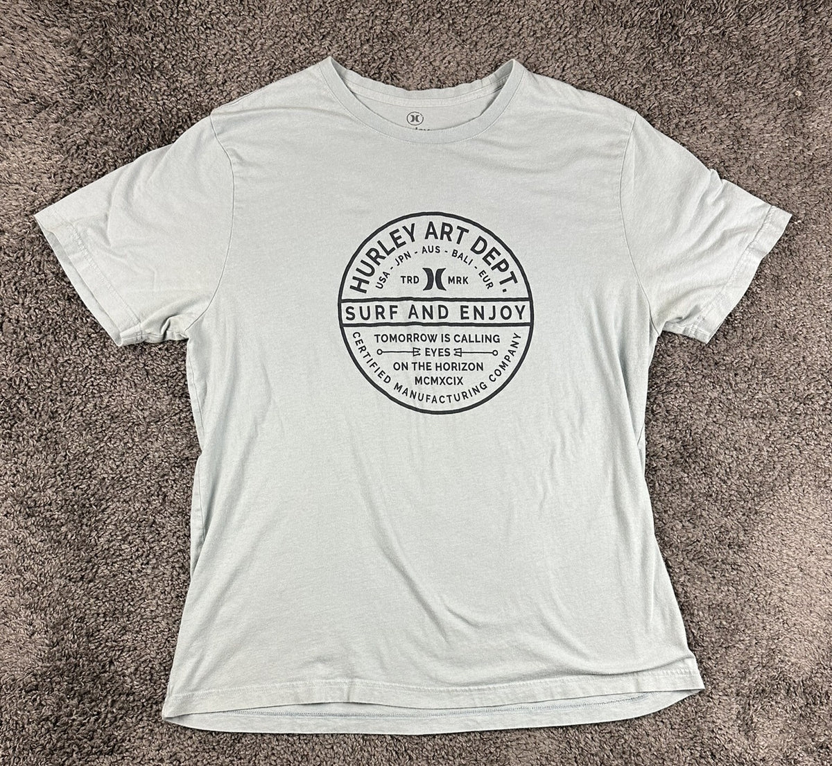 Hurley Art Dept Surf And Enjoy Mens XXL Gray Short Sleeve Graphic T-Shirt Tee