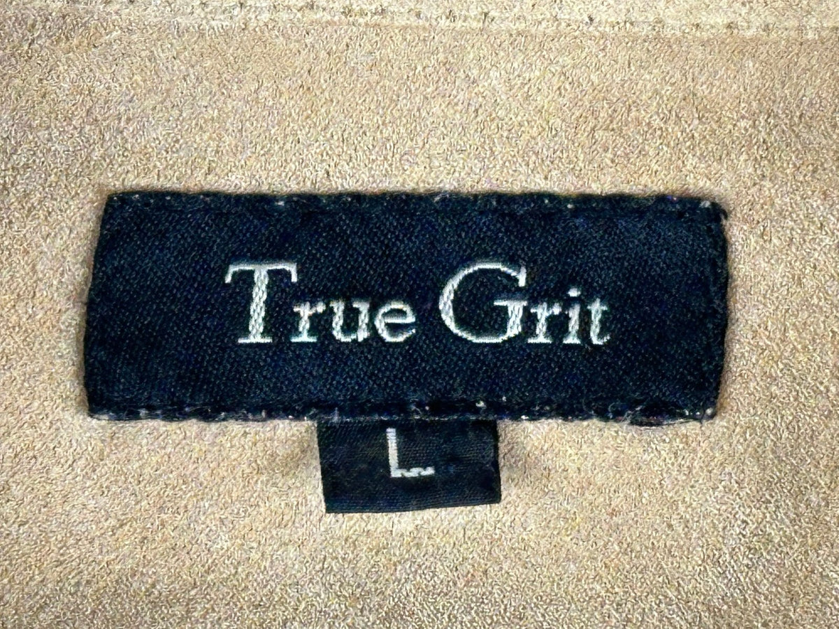 Vintage 90s True Grit Mens L Tan Chamois Button-Up Shacket Long Sleeve Shirt